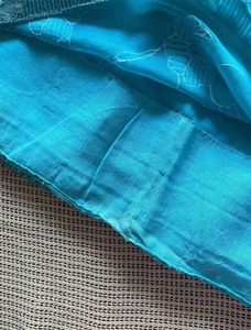 Turquoise Floral Embroidered Saree with Blouse