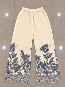 Cream Kurta Set with Blue Floral Print