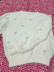 Cream Heart Pattern Sweater