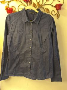 Van Heusen Women Navy Blue Solid Formal Shirt