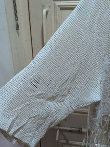 White Crochet Fringe Top