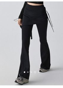 Flared Black Pants with Skirt Overlay(27)