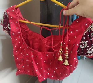 Red Wedding lehanga with stud work on Dupatta
