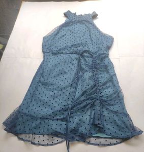 Blue Polka Dot Halter Neck Dress