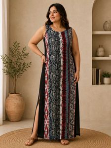 Boho Print Maxi Dress with Slits - (Brand -HOT KIS