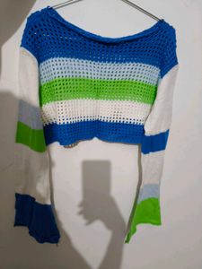 Striped Cropped Mesh top
