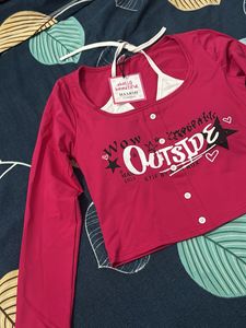 pink Graphic Long Sleeve Crop Top