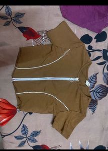 Brown Cropped Zipper Top