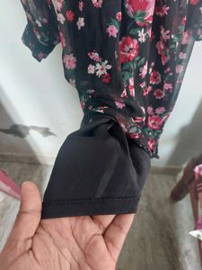 Floral Printed Full Sleeve Buttoned A Line Dress.