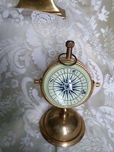 Vintage Brass Ship's Chronometer &amp; Compass Set