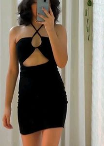 Chic Black Cut-Out Halter Dress