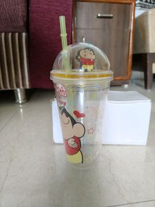 Kids Cartoon Print Milk Glass With Straw