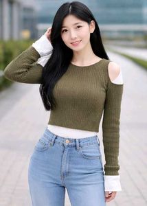 Olive Green Knit Cold Shoulder Sweater