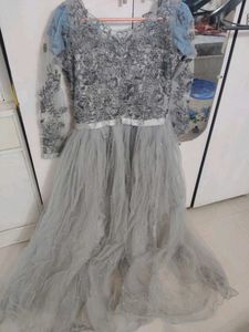 Elegant Grey Embroidered Gown