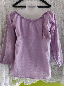 Lilac Puff Sleeve Square Neck Top