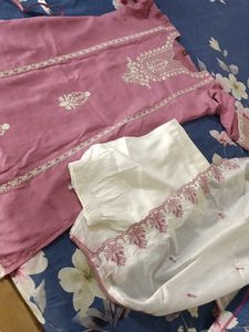 Embroidered pink Kurta Set with Dupatta