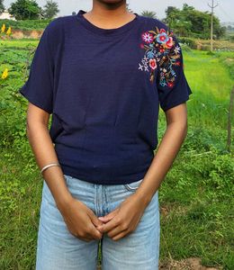 Navy Blue Embroidered Top