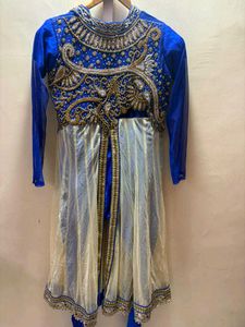 Blue &amp; Gold Embroidered Anarkali