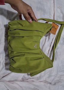 Chic Ruched Lime Green Hobo Bag