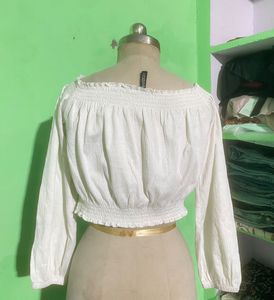 Off-Shoulder Smocked Crop Top