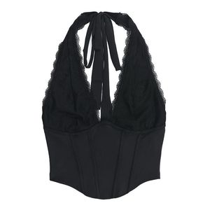New Black Lace Halter Corset Top