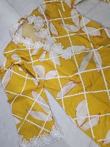 Yellow Floral Print Kurta Set with farshi salwar