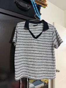 Striped V-Neck Polo Top
