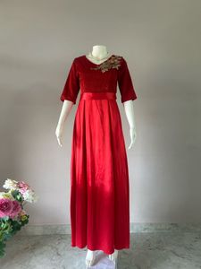 Elegant Red Velvet Evening Gown