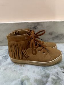 Stylish Brown Suede Fringe Sneakers