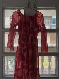 Chic Red Floral Puff Sleeve Dress