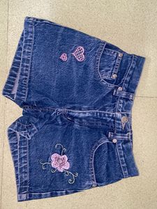 Embroidered Denim Shorts