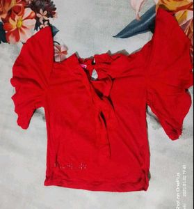 Red Cap Sleeve Top with Tie Detail