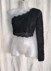 I. Sequin Lace One-Shoulder Crop Top