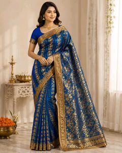 Royal Blue Saree with Gold Border