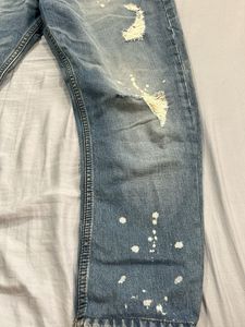 ELLE Distressed Blue Jeans with Paint Splatter