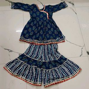 Blue Printed Kurti with Sharara Set