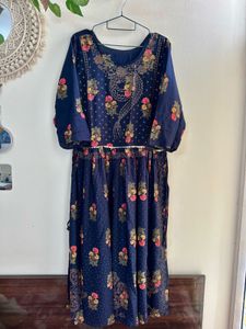 Navy Blue Nyra Cut Suit Palazzo set &amp; Lace chunni