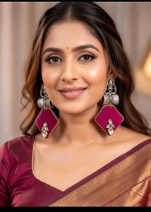 Maroon Diamond Dangle Earrings