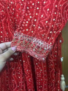 red flowing dress