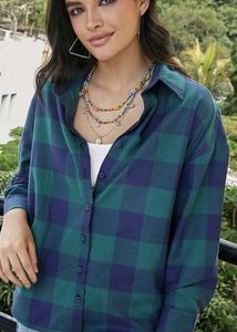 Check print green cotton shirt
