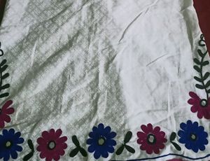 Pure Cotton White Kurti With Flowers Thread Work