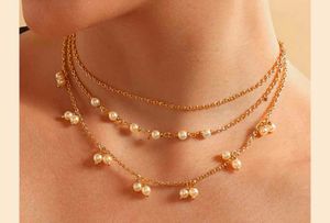 Layered Pearl Necklace Gold Tone