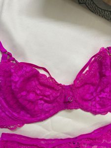 Hot Pink Lace Bra and Panty Set