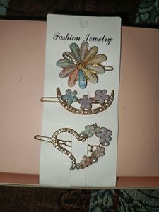 Set of 3 Hair Clips - Flower, Moon &amp; Heart
