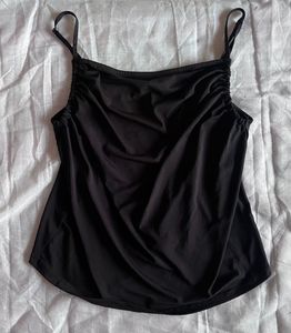 Chic Black Ruched Spaghetti Strap Top