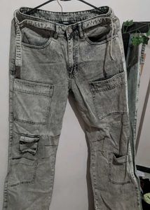 Men's Acid Wash Cargo Jeans