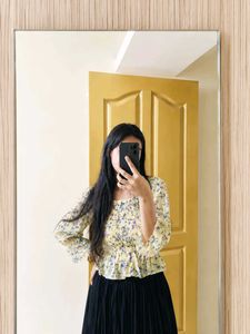 Cute Yellow Floral Peplum Top