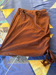 Brown Ruched Mini Skirt