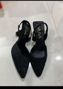 Zara Black Embellished Slingback Heels