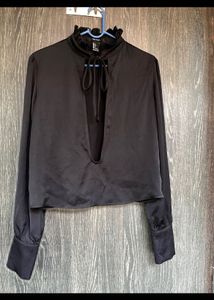 Elegant Black Ruffle Neck Blouse